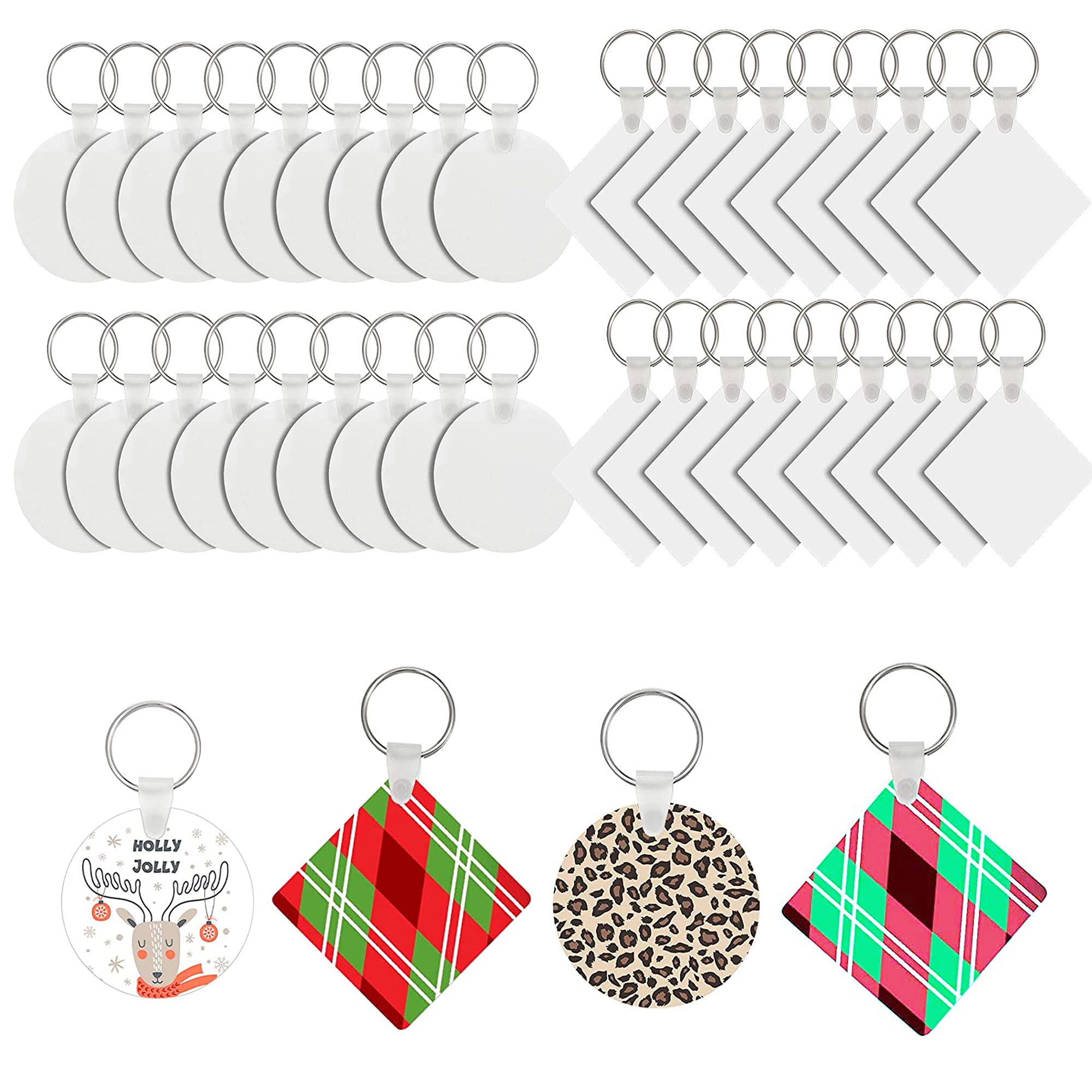 Allazone 40 Pcs Sublimation Blank Key Chains, Round and Square, for Heat Transfer, Double Sided for Heat Transfer, DIY Craft Supplies, Non-Metal