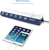 BESTEK 6 Way Surge Protection Extension Lead with 4 USB Ports 1.8M White view 3