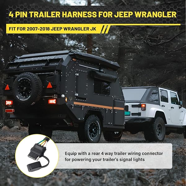 OYVINY 4 PIN TRAILER WIRING HARNESS FOR 2007-2018 JEEP WRANGLER JK JKU SAHARA RUBICON UNLIMITED SPORT MODELS, WRANGLER 2 DOOR & 4 DOOR FLAT TOW TRAILER HITCH WIRING 16AWG PURE COPPER WIRES