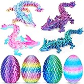 Ivrmtal 4PCS 3D Printed Dragon Eggs with Dragon Inside, 3D Printing Animals Fidget Dragon Toys for Kids & Adults Articulated Crystal Dinosaur Eggs Easter Basket Stuffers Easter Eggs for Kids