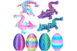 Ivrmtal 4PCS 3D Printed Dragon Eggs with Dragon Inside, Mini Articulated Crystal Dragons Toys for Kids & Adults 3D Print Small Dinosaur Eggs Christmas Stocking Stuffers Birthday Gifts for Kids