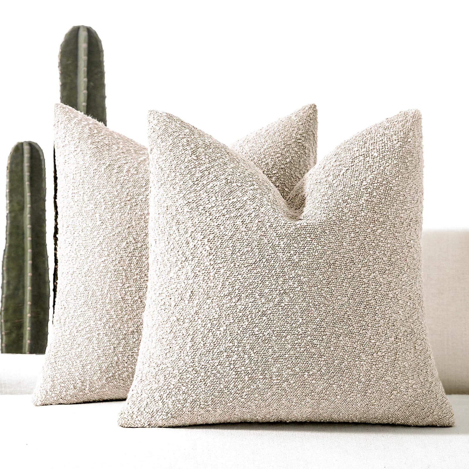 Photo 1 of EIHU HOME Boucle Decorative Throw Pillow Covers for Couch Set of 2, 24x24 inches, Beige
