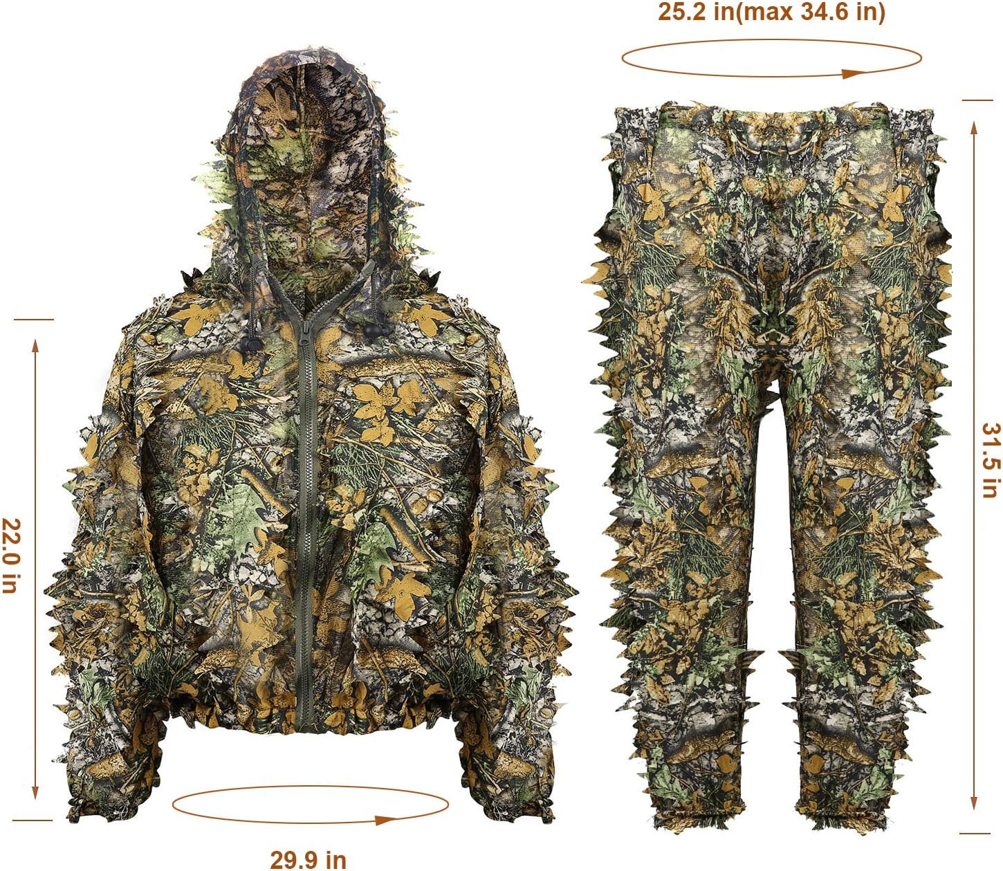 Ghillie Suit Kids Adult 3D Leafy Hooded Camouflage Clothing Outdoor Woodland Hunting Suit Sniper Costume Camo Outfit for Jungle Hunting, Military Game, Wildlife Photography, Halloween : Sports & Outdoors