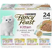 Purina Fancy Feast Grain Free Pate Wet Kitten Food Variety Pack, Kitten Classic Pate Collection, 4 Flavors - (24) 3 oz. Boxes