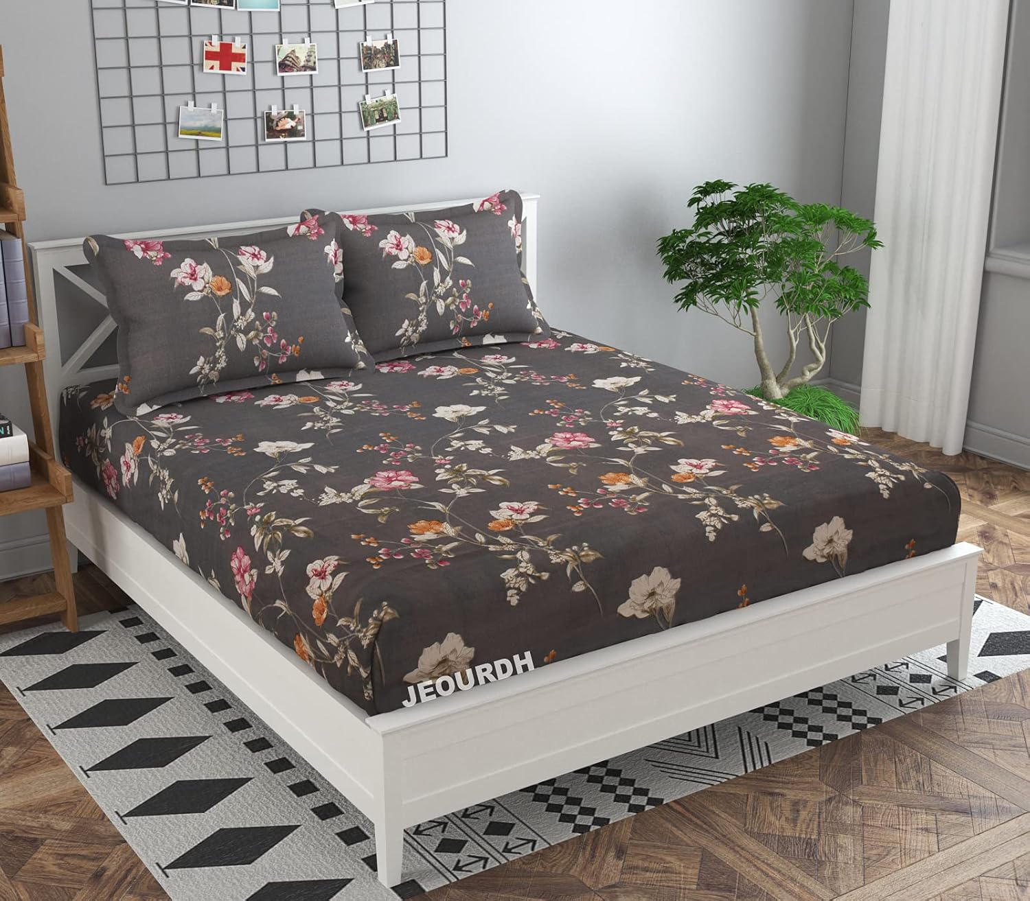 Buy JEOURDH King Size Bed Cover Elastic Fitted Bedsheet with 2 Pillow