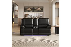 EAFURN Manual Reclining Loveseat Lounge Chair, 2 Seater Motion Sofa RV Couch with Cup Holders and Storage Console, Breathable Faxu Leather Upholstery Home Theater Seating for Living Room Office