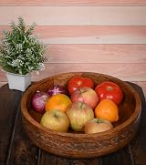 EDHAS Red Finished Mango Wood Round Bowl 25.4 cm Kitchen Decor view 4