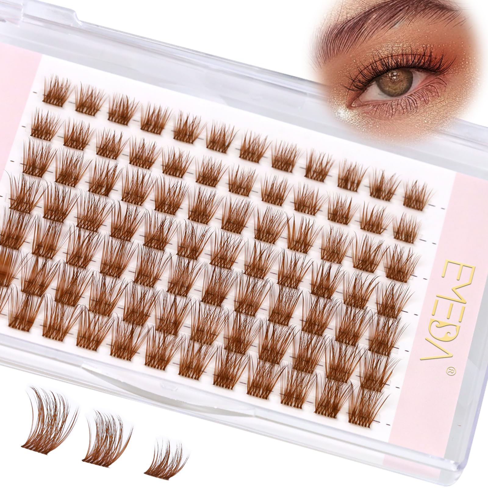 EMEDA Light Brown Individual Cluster Lashes D Curl Mix 8mm 10mm 12mm DIY Individual Eyelash Extensions Clear Band Natural Look Brown Lash Clusters Colored Cluster lashes (Light brown) — image 1