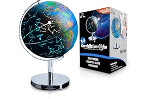USA Toyz Illuminated World Globe with Stand - 3in1 STEM Globes for Adults and Kids, Constellation Map, Built-In LED Night Light Lamp, Easy to Read Texts, Non-Tip Base, 13.5 Inch Tall, 9 Inch Diameter