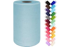 ABLEME DECO Tulle Fabric Roll 6 Inch by 100 Yards (300 ft) Blue Tulle Ribbon Mesh Netting for DIY Tutu Skirt Gift Wrapping Wedding Baby Shower Birthday Halloween Party Decorations Crafts, 34 Colors (Baby Blue)