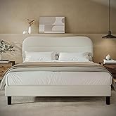 OURPIC Queen Size Bed Frame with Headboard, Upholstered Bed Frame Queen Size, Teddy Soft Boucle Fabric, Soft Cloud Marshmallow Shape Headboard, No Box Spring Needed, Noise Free (White)