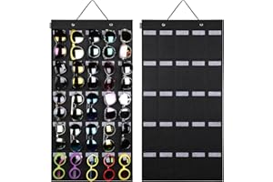 AROUY Sunglasses Organizer Storage, Hanging Wall Pocket Glasses Organizer - 25 Felt Slots Sunglass Organizer Holder Eyeglass Display with Sturdy Rope (Black, Large)