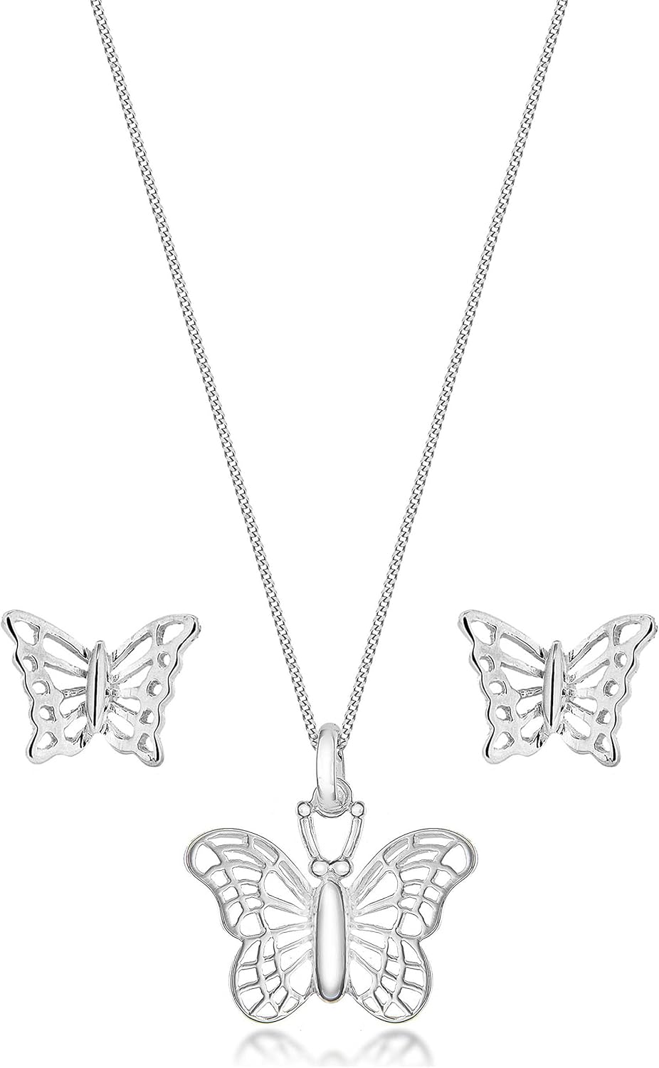 Tuscany Silver Women's Sterling Silver Set of Filigree Butterfly Earrings and Pendant on Curb Chain of 46cm/18" - Image 3