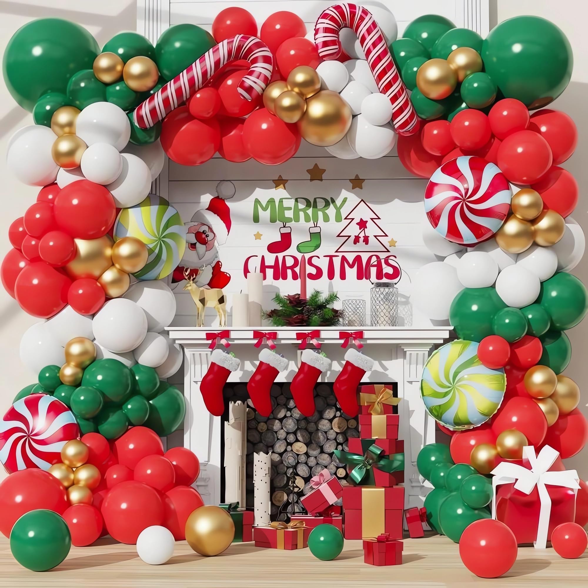 Christmas Balloon Arch Kit - 135 Latex Balloons, Including Red and Green Candy Cane Foil Balloons; Perfect for Xmas Party Decoration — image 1