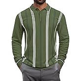 Lexiart Mens Knit Polo Shirt Striped Dressy Thermal Basic Button Collar Long Sleeve Sweater