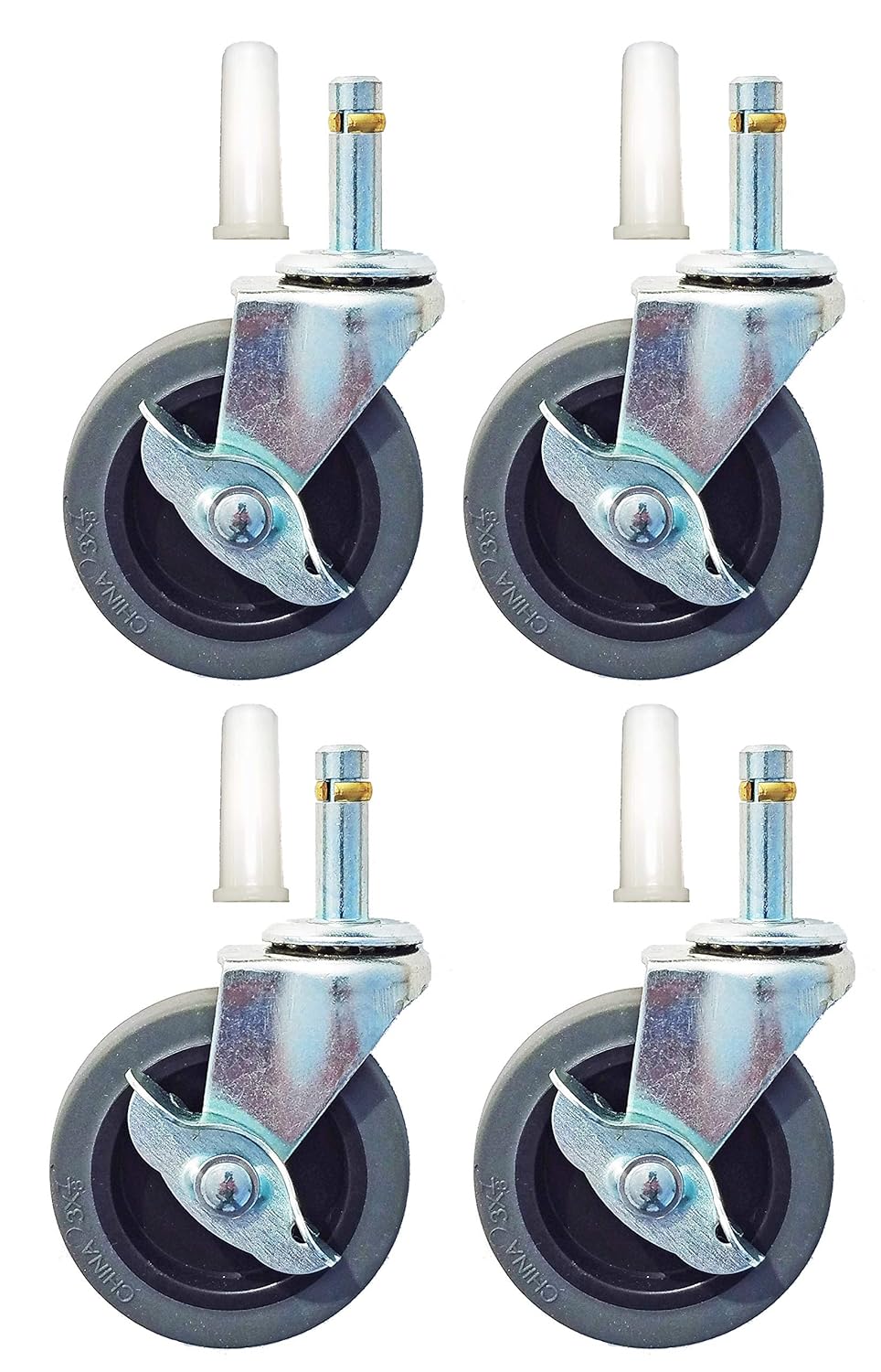 Mop Bucket Casters Set of 4 | 3" with Sockets and Brakes | Replacement for Rubbermaid 7380-L1