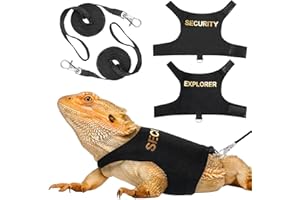 AnoleAir Two Pieces Black Bearded Dragon Harness and Leash Set, Escape Proof Adjustable Lizard Reptiles Harness with 66.93 Inches Leash for Walking Outdoor