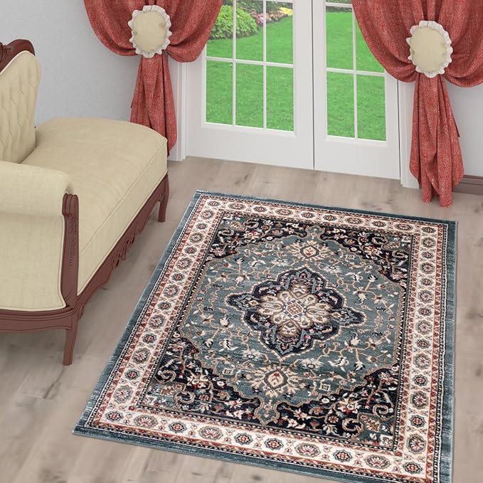 title=TAPISO Colorado Tappeto Salotto Moderno Soggiorno Verde Blu Motivo Floreale