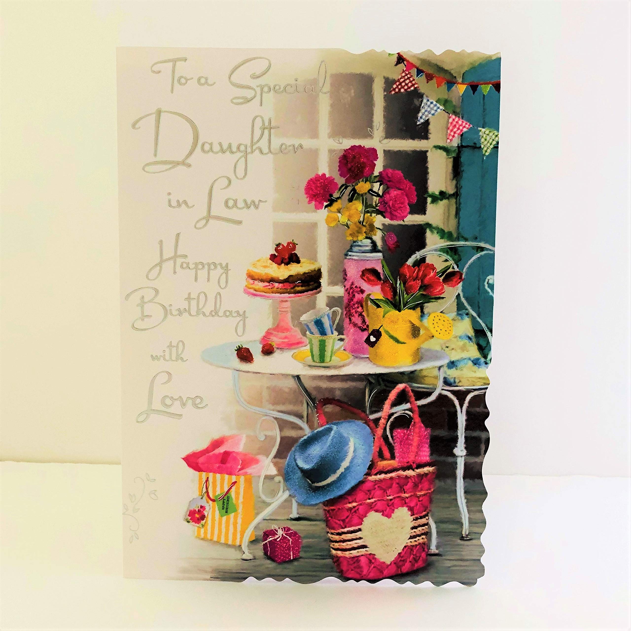 Jonny Javelin to A Special Daughter in Law Happy Birthday Card - Strawberry Cake Presents Flowers