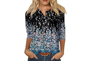 MABUTINGTI 3/4 Length Sleeve Womens Tops 2024 Casual Trendy Print Loose Fit with Henry Collar Oversized Tunic Shirts