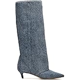 RBRKGNH Brown Suede Knee High Boots for Women Comfortable Pull on Pointed Toe 2 Inch Kitten Heel Fold Over Boots.