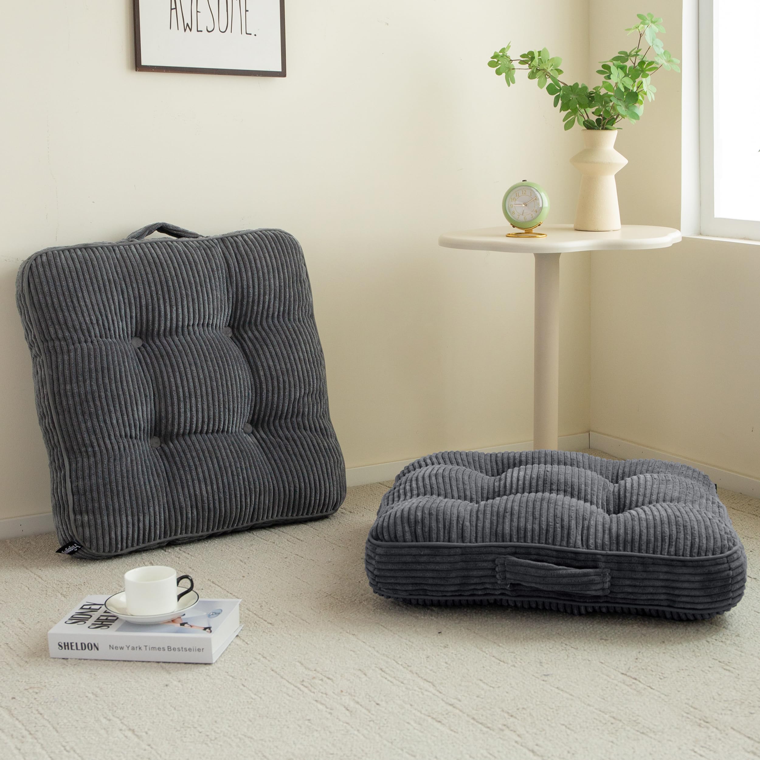 Photo 1 of Washable Floor Pillow Cushion for Adults, Meditation Cushion Pillow, Large Square Floor Sitting, Removable Tufted Corduroy Cover, for Tatami Living Room or Yoga, 22x22 Inch, 2Pack, Machine Washable