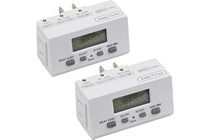 Clear Power Indoor Timer (Dual Pack) 1 Polarized Outlet EZ Digital Timer for Lamps, Fans, Grow Lights, White, Polarized Plug, 2-Pack, CP50010