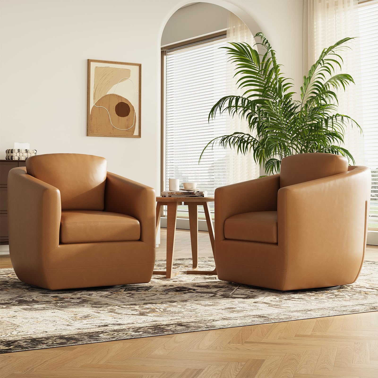 View 1 of ***ONLY PARTS , PARTIAL SET ***MALOL 360° Swivel Accent Chair with Pillow - Comfy Living Room Armchair No-Sag Foam & Sturdy Metal Base, Fully Assembled Swivel Accent Single Sofa for Bedroom Living Room, Office, Brown