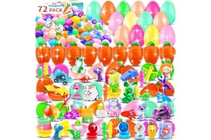 PISTROY 72 Pack Prefilled Easter Eggs with Toys Inside, Plastic Eggs Fillers Basket Stuffers with Surprise Carrot Eggs Hunt Games Party Favors Save Time Gifts