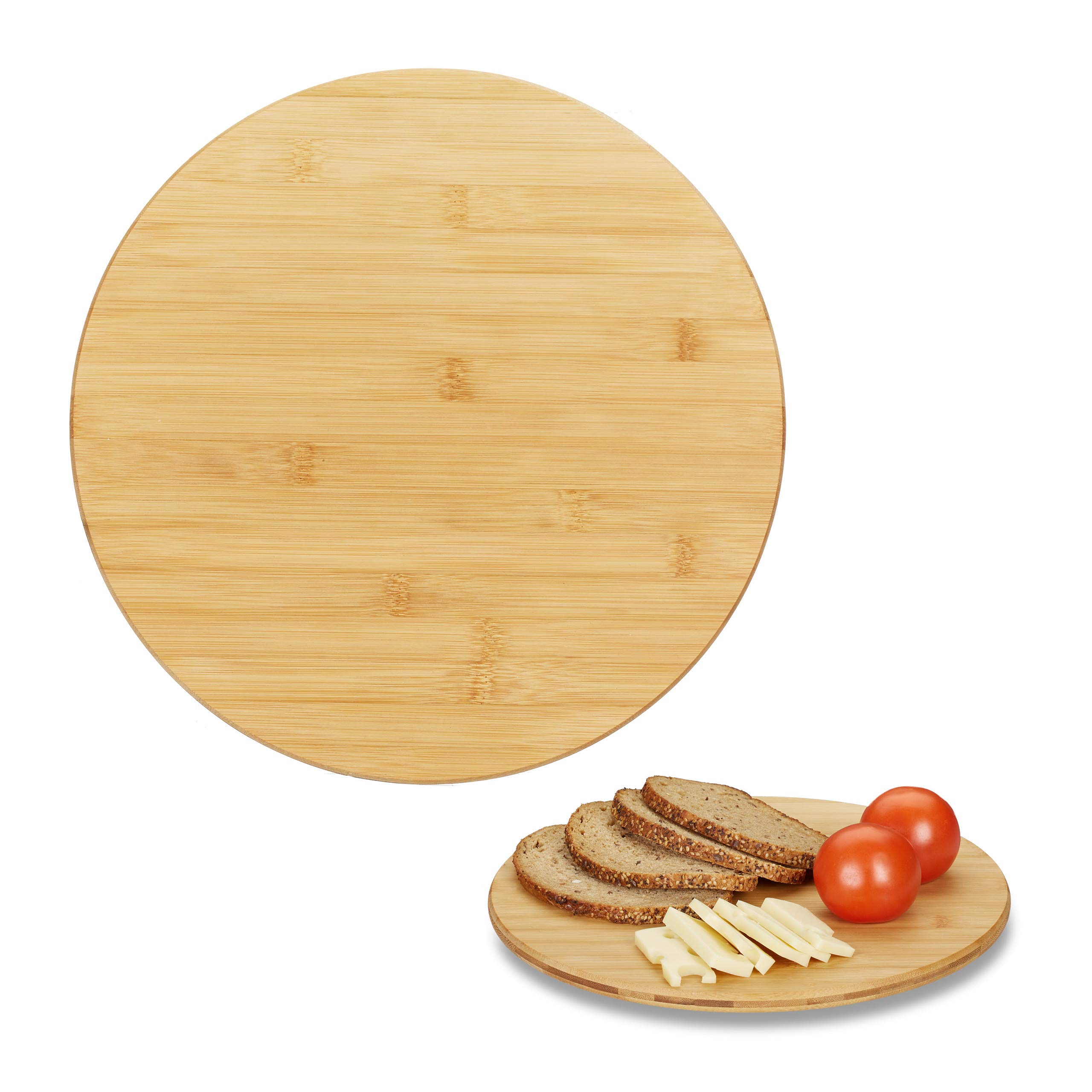 Relaxdays Revolving Bamboo Serving Platter, Round Lazy Susan, 360° Cheese Board, Spices, Snacks & Jams, Ø 32 cm, Natural