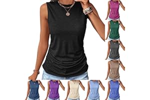 KICILVS Women's Tank Tops Sleeveless Crew Neck Tee Shirts Summer Solid Color Semi Casual Tops Loose Fit Basic T Shirts