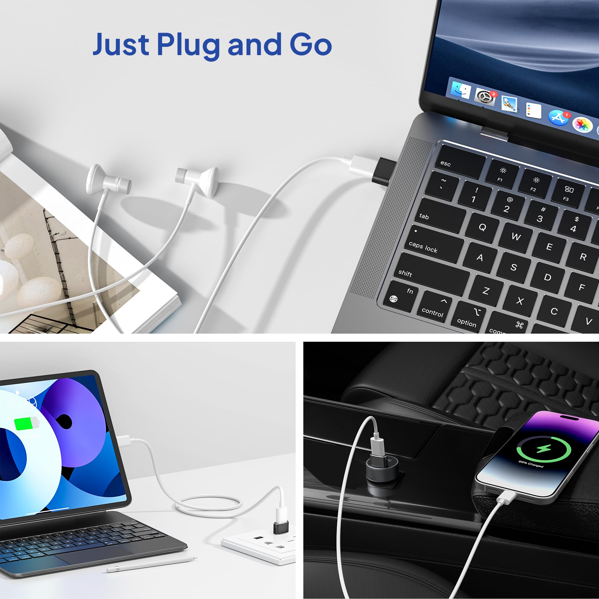 Elebase USB to USB C Adapter for iPhone 17 4Pack,USBC Female to A Male Car Charger,Type C Converter Adaptor Apple 16 Pro Max 15 14 13 12 Plus,iWatch Watch 11 10 Se Ultra 3,iPad Air,Samsung Galaxy S25