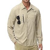 Men's UPF 50+ Sun Protection Fishing Shirts Long Sleeve Lightweight Hiking Travel Work Button Down Shirt Zipper Pocket