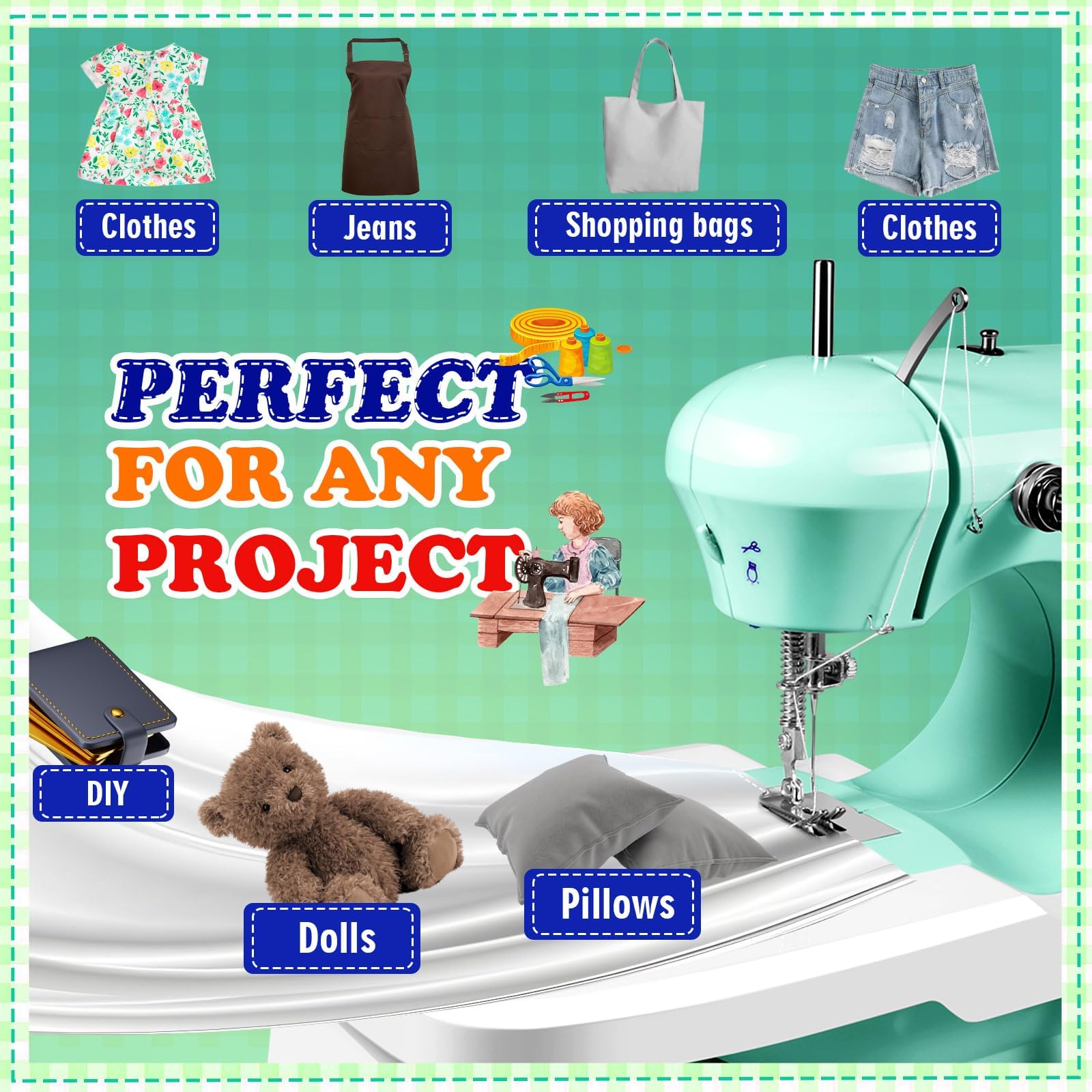 Sewing Machine, Mini Sewing Machines for Beginner with Eco-Friendly Material, Dual Speed Portable Sewing Machines with Extension Table, Light - Easy to Use, Best Gift for Kids and Women