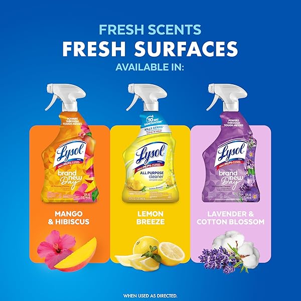 LYSOL ALL PURPOSE CLEANER SPRAY, MULTI-PURPOSE DISINFECTING SPRAY, KITCHEN & BATHROOM CLEANER, LEMON BREEZE SCENT, 32 FL OZ