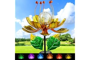XPSCOCO Solar Wind Spinner, 38 Inch Metal Stake Yard Spinners,Solar Powered Multi-Color LED Glass Ball with Kinetic Wind Sculpture Spinner Windmills for Yard