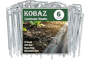 KOBAZ Landscape Staples 6 Inch, Galvanized Lawn Staples and Garden Stakes, Anti-Rust Landscaping Fabric Pins for Weed Barrier