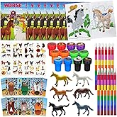 Cinrobiye 72 Pcs Horse Party Favors Coloring Book Bulk, Farmhouse Pony Birthday Supplies, Western Cowboy Party Games Goodie Bag Fillers DIY Craft Kit, Horse Cowboy Pinatas Reward