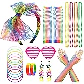 80s Costume Accessories Set Lace Headband Earrings Fishnet Gloves Necklace Bracelet Glasses The 80's Party Costume Set