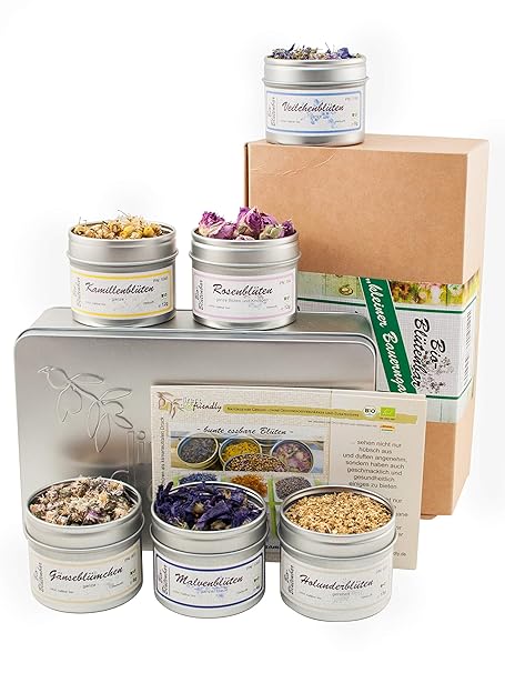 direct&friendly Bio Kleiner Bauerngarten Geschenkset Blütenbar mit 6 verschiedenen Essblüten