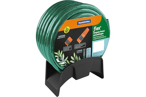 Mangueira Tramontina Flex Para Jardim, 25 M, Com Engates Rosqueados, Esguicho E Suporte Mural