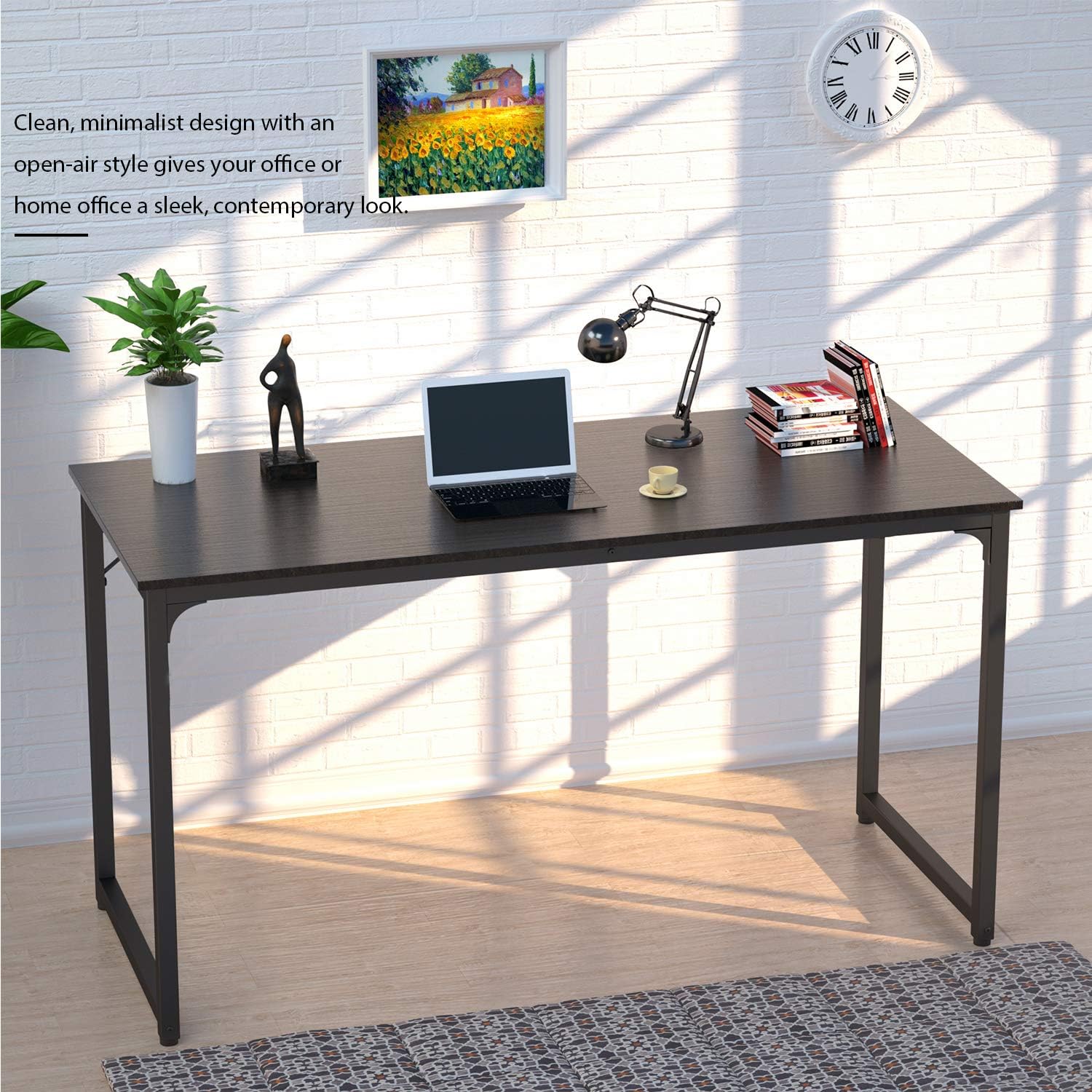 Foxemart Writing Computer Desk Modern Sturdy Office Desk PC Laptop Notebook Study Table for Home Office Workstation, Black: Kitchen & Dining