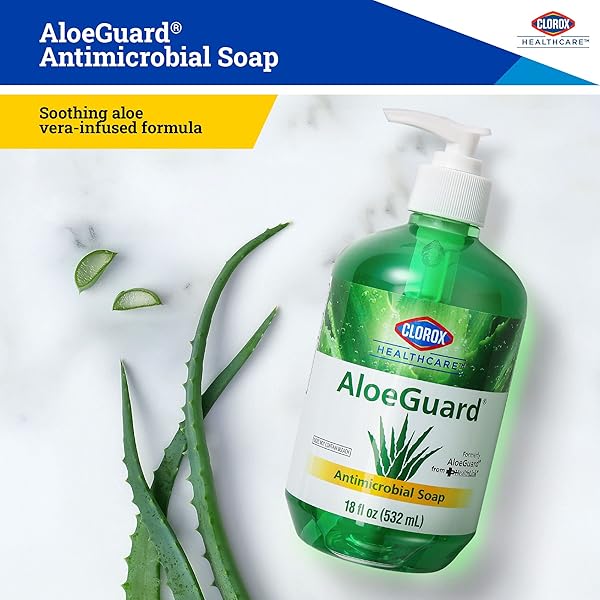 CLOROX HEALTHCARE ALOEGUARD ANTIMICROBIAL LIQUID HAND SOAP WITH PUMP, GENTLE AND MOISTURIZING HAND SOAP BOTTLE WITH ALOE VERA – HANDWASH FOR HEALTHCARE & EVERYDAY USE, 18 FL OZ