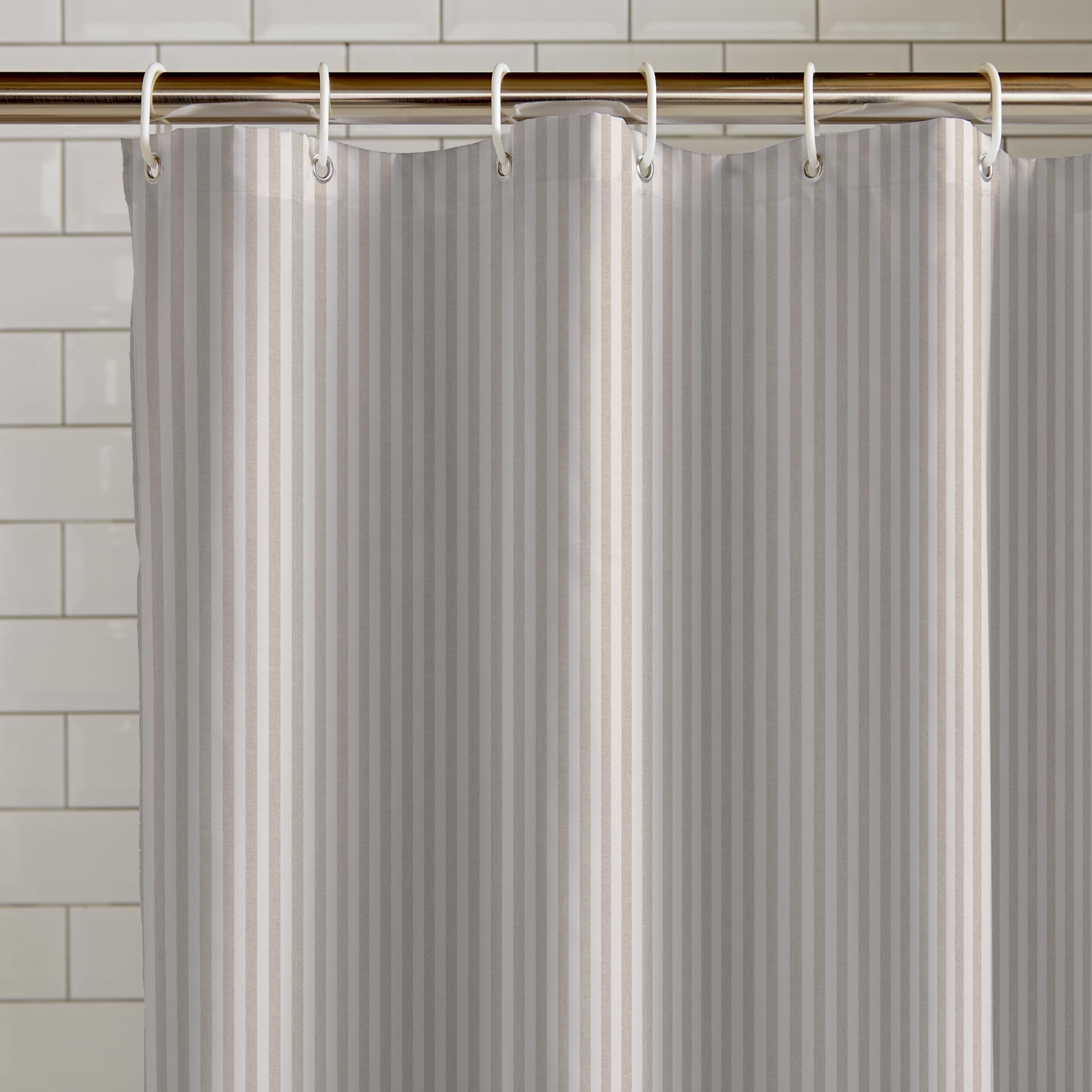 Catherine Lansfield Timeless Stripe 180x180cm Shower Curtain Natural