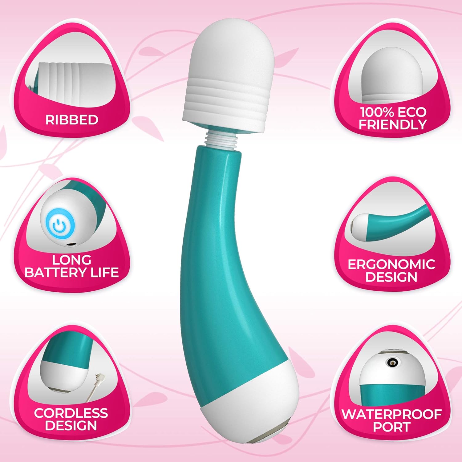 Micro Wand Massager Cordless Handheld Waterproof for Women and for Men – Small Quiet and Powerful Rechargeable Wireless with 10 Vibration Modes for Stress Relief - Green: Health & Personal Care