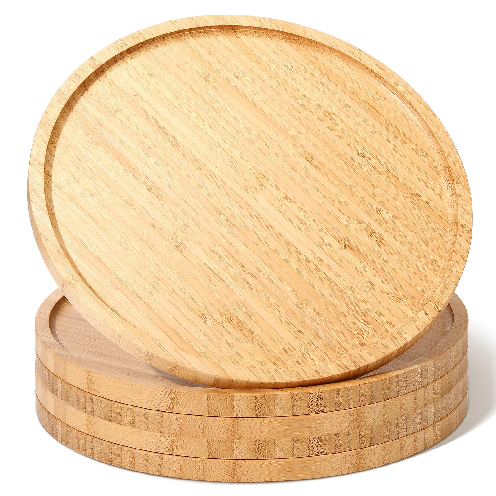 Photo 1 of Meanplan 5 Pcs Round Wood Board Bulk Bamboo Serving Platter Wooden Tray Charcuterie Cutting Board with Rim for Fruit Bread Salad Pizza Kitchen Counter Home Dinning Coffee Table(11.8 Inch)