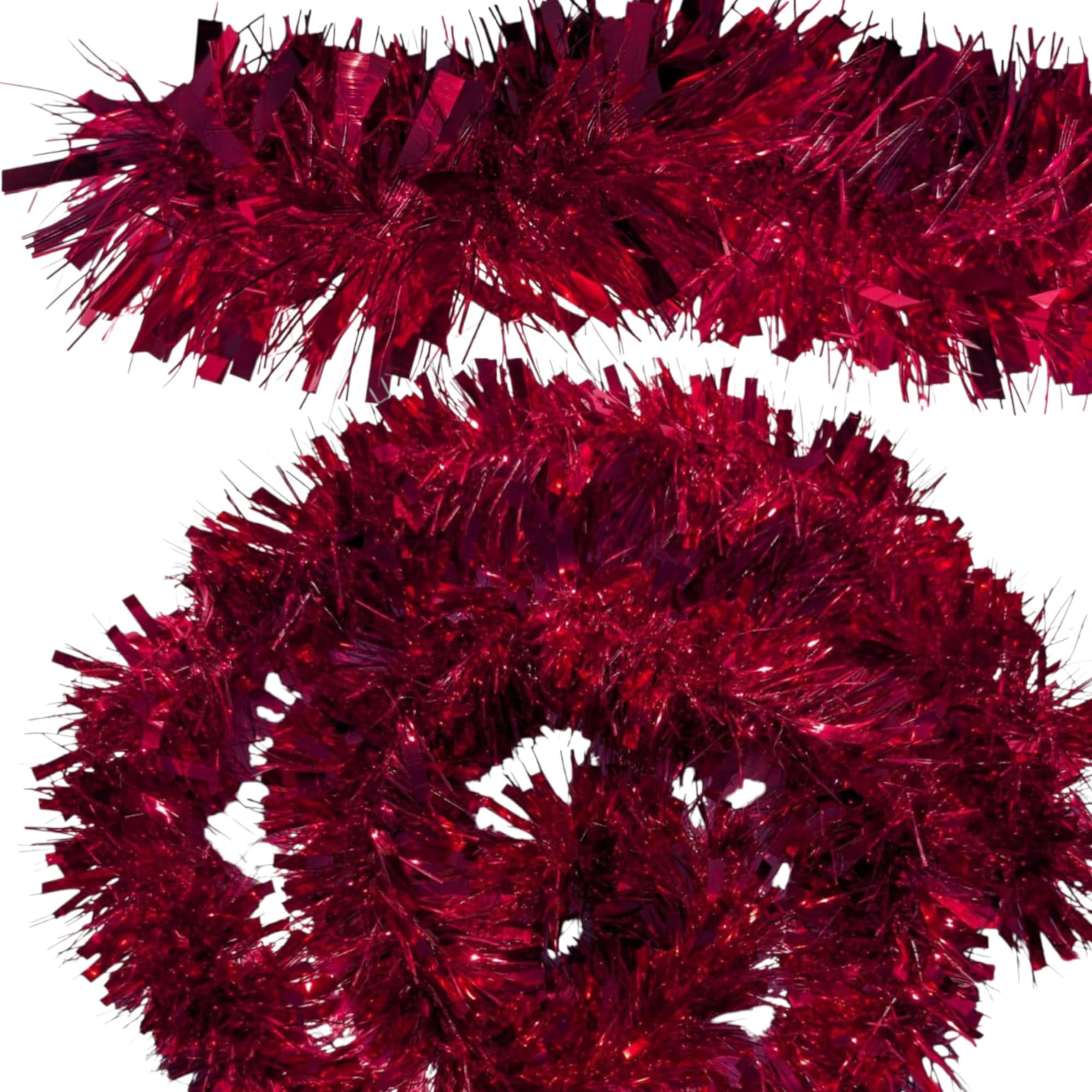 YLAB 6 x 2m Luxury Red Christmas Tinsel Garland – 12m Total – Thick 10cm Fluffy Tinsel Strands – Festive Tree & Home Decoration – Metallic Red Christmas Garland for Parties & Displays