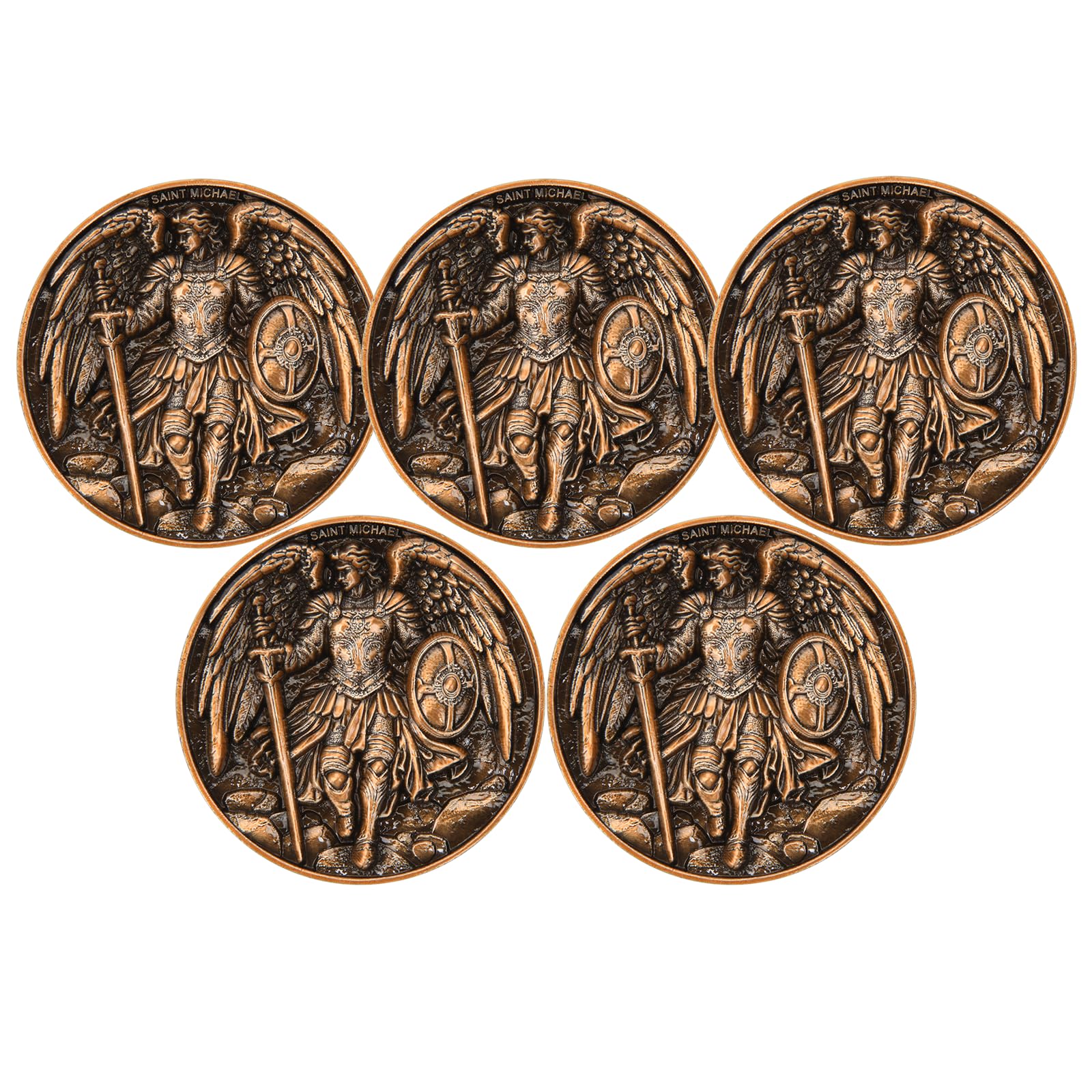 5Pcs Saint Michael Archangel Protection Coin, 1.57-Inch Double-Sided Zinc Alloy Collectible with Antique Finish, Featuring Saint Michael Prayer Christian Challenge Coin (Pack of 5)