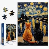 300PCS Cat Jigsaw Puzzle for Adults, Van Gogh Puzzle with Glue and Scraper | Cat Theme, Van Gogh Art, Adult Puzzle