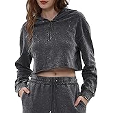 Xintianji Women's Acid Wash Cropped Hoodies Half Zip Pullover Sweatshirt Vintage